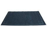 The Petmate Paws Large Litter Catcher Mat by Petmate is a dark blue rectangular mat with embossed cat paws in the corners. Its soft, absorbent texture makes it ideal for trapping debris or moisture.