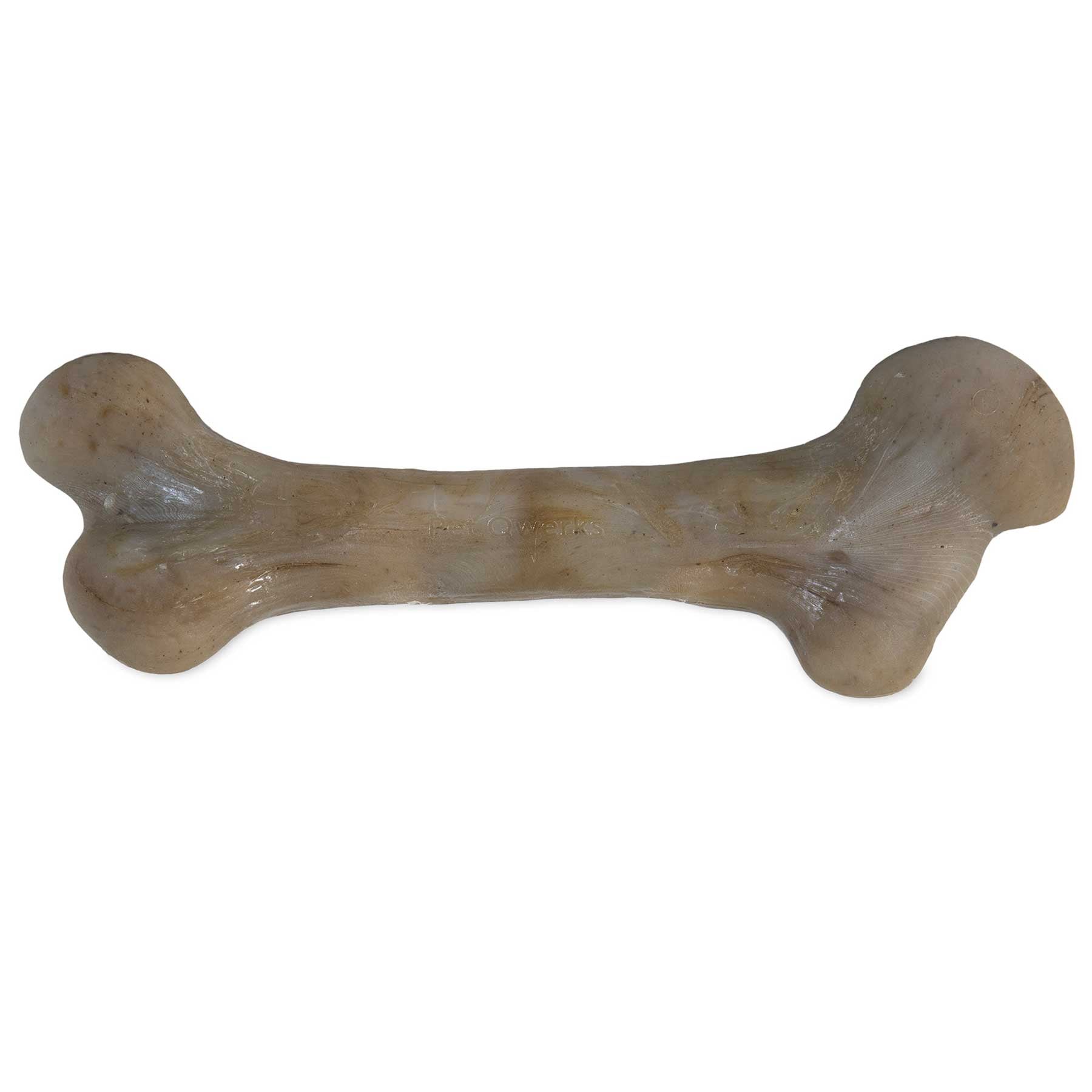 Introducing the BarkBone Natural Instincts Bacon-Infused Dinosaur Nylon Dog Chew by Barkbone Natural Instincts—a durable nylon chew toy with a smooth, light beige surface and elongated shape with rounded ends, perfect for hours of gnawing fun.