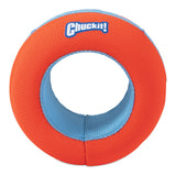 The Chuckit! Amphibious Roller by Chuckit is an orange and blue toy featuring the Chuckit! logo. With a textured grip and hollow center, its perfect for water-loving dogs and adventurous play, embodying the spirit of an ideal pup companion.