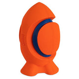 Introducing the Chuckit! Kickoff Dog Fetch Toy, an orange rubber rocket-shaped toy with a blue ring, offering a textured grip for energetic pups who love a challenge.