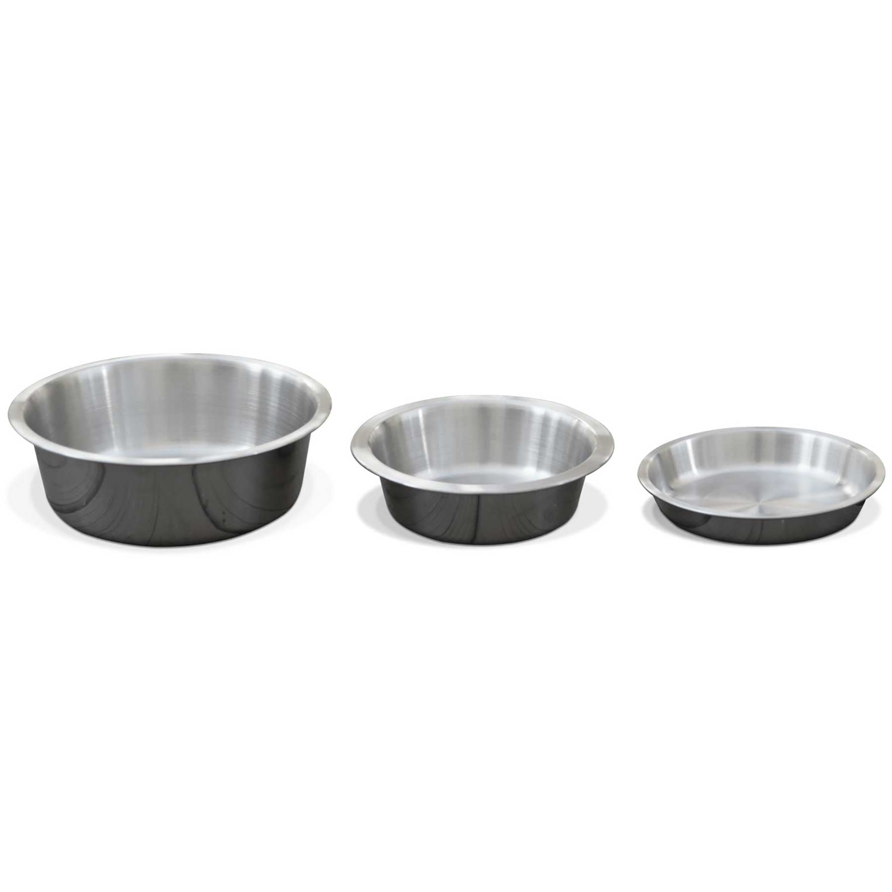 PetFusion Premium 304 Food Grade Stainless Steel Pet Food Bowls by Petfusion are arranged in a row on a white background. Each shiny, smooth-edged bowl is slightly smaller than the one on its left, ideal for pet feeding and is dishwasher-safe for effortless cleaning.