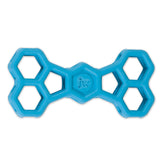 Explore the JW Hol-ee Bone Puzzle Dog Toy by Jw, a durable blue chew toy made from natural rubber. With its unique dumbbell shape and hexagonal cutouts, it offers hours of fun and exercise for your furry friend.