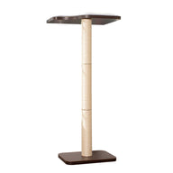 The PetFusion Ultimate Cat Window Climbing Perch, by Petfusion, is a tall brown scratching post with a sisal-wrapped pole and wooden platform. It enriches your cats environment, perfect for climbing adventures and serves as an ideal window perch.