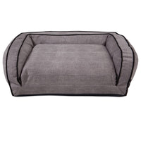 The La-Z-Boy Duchess Fold Out Sleeper Sofa Dog Bed features a rectangular design with raised edges, a ComfortCore® GEL cushion center, iClean fabric for subtle texture, and black piping.