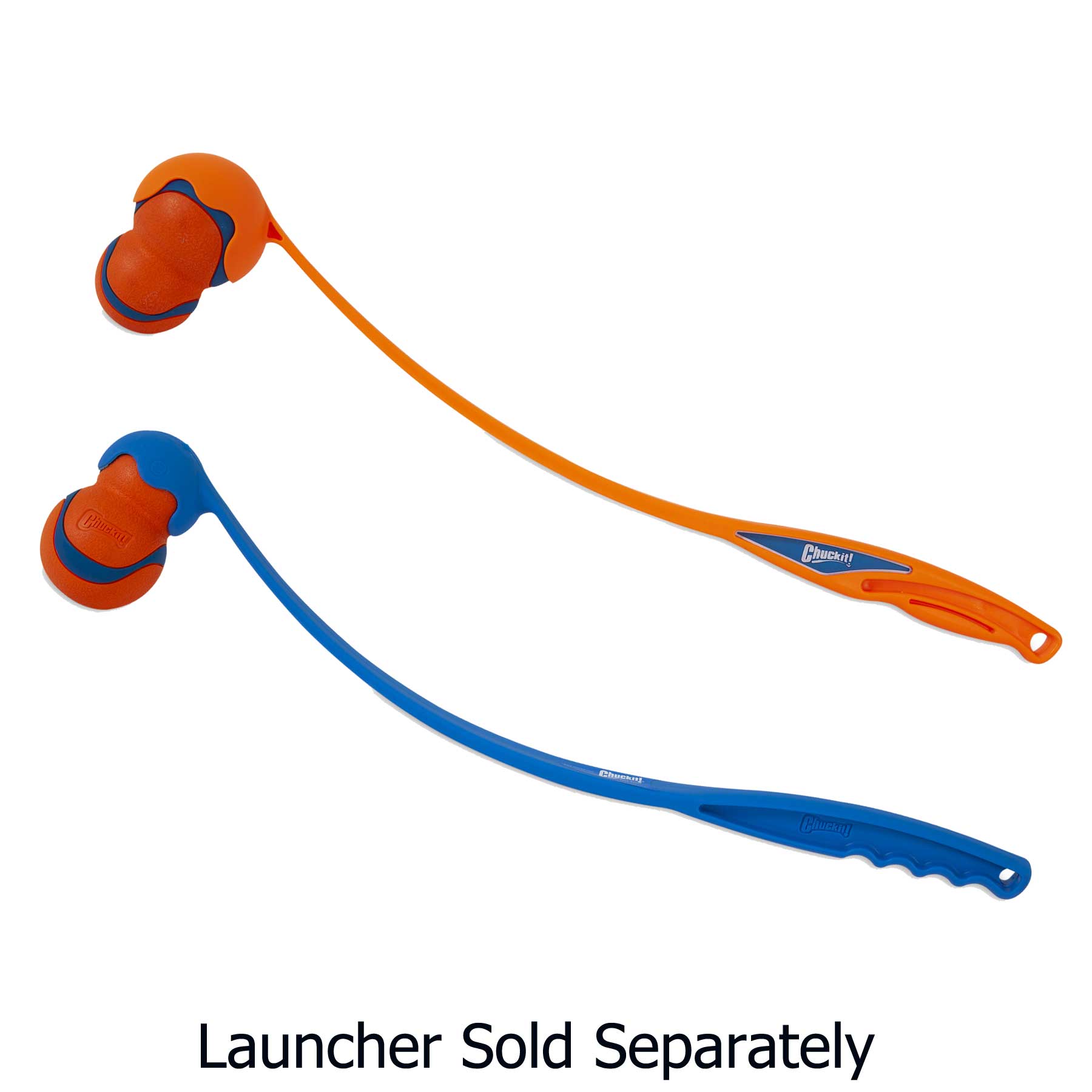 The Chuckit! Ultra Tumbler Dog Fetch Toy set includes two ball launchers, one orange and one blue, each with a matching durable rubber ball. Perfect for endless fetch fun. Note: Launcher Sold Separately.