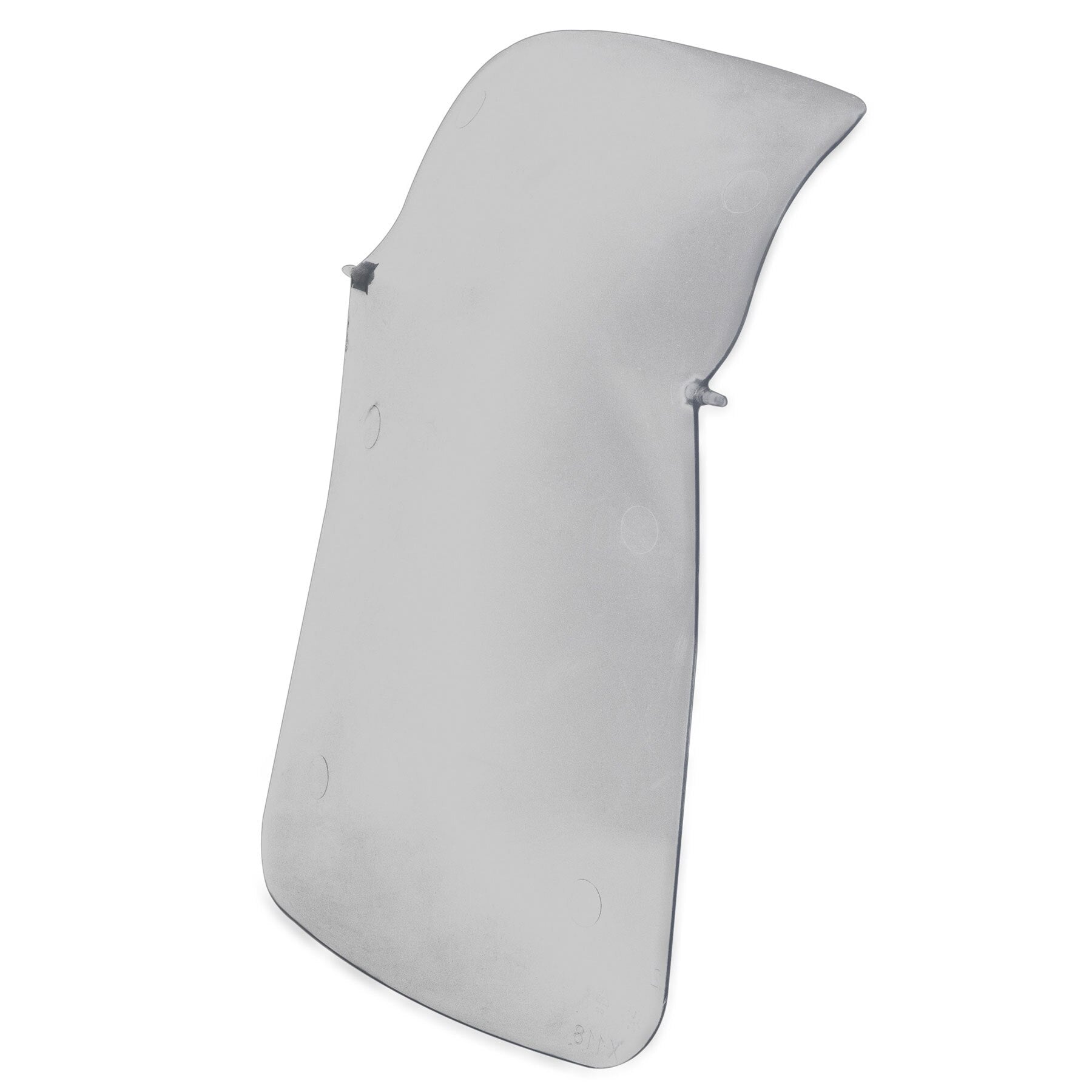 A translucent, curved sheet of clear material serves as a Large Replacement Door for Hooded Wave Litter Pans by Petmate. It has two small side attachment clips. The surface is smooth and slightly reflective.