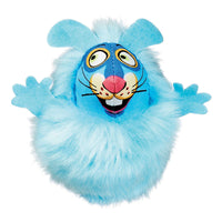 Introducing the FAT CAT Classic Fluff Bunnies by Fatcat—a whimsical plush cat toy! This round blue friend features big ears, cartoon eyes, a pink nose, and a cheeky grin. Its fluffy texture enhances its playful charm, ideal for Zoom Around the Room adventures!.