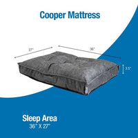 Image of the La-Z-Boy Smoke Twill Cooper Mattress Dog Bed, ideal for medium-breed dogs. Measuring 36x27x3.5, it features ComfortSelect fiberfill and a soothing blue-and-white design to ensure your furry friend enjoys maximum comfort.