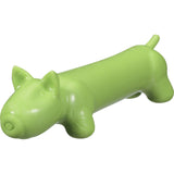 The JW Megalast Long Dog Squeaker Toy by Jw is a durable, vibrant green dog toy shaped like a pig with an elongated body, short legs, small ears, a snout, and a curly tail. Made from TPR in the USA for endless playful fun!.
